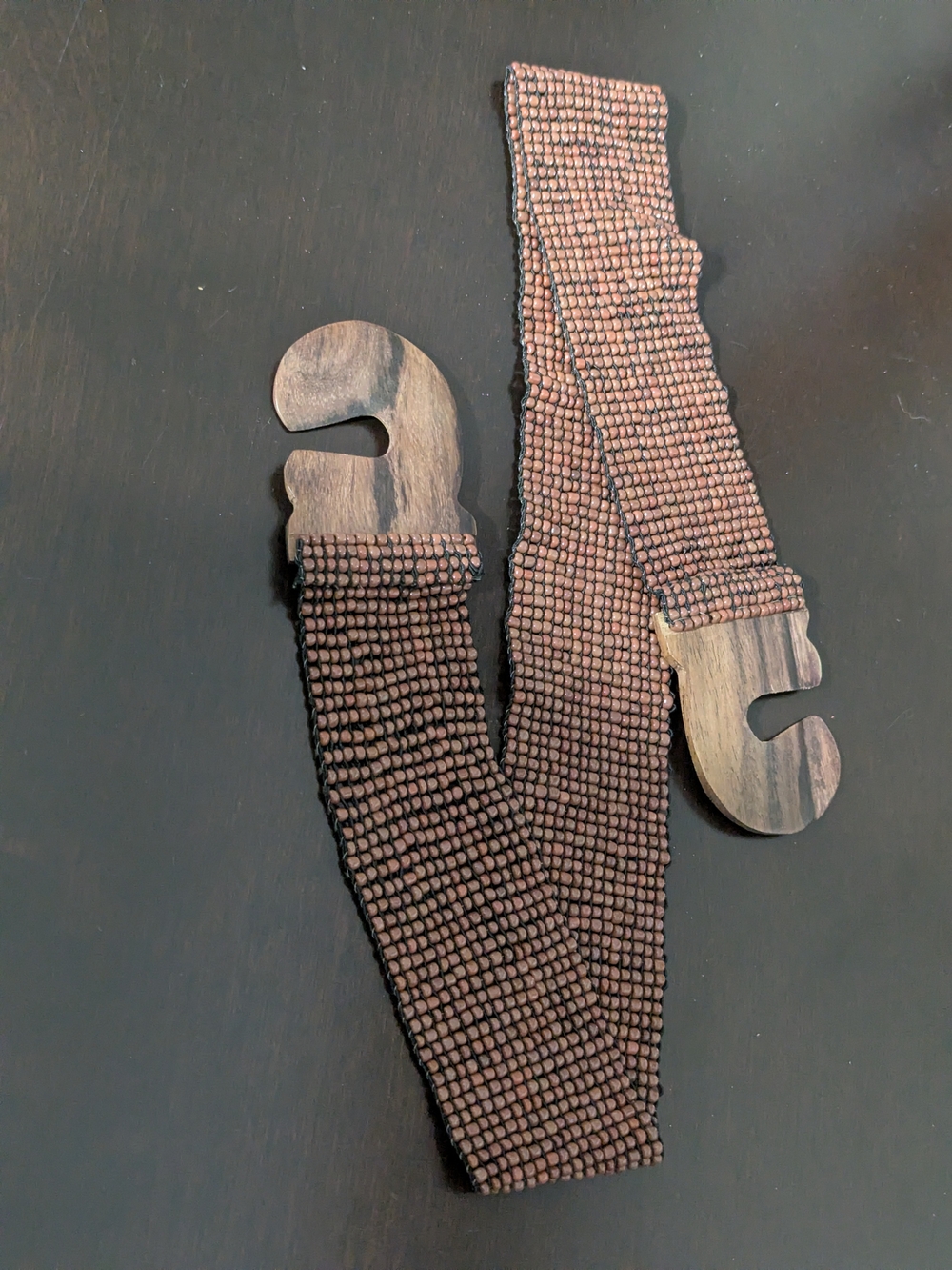 Beaded Stretch Belt with Wood Hook Ends - Brown